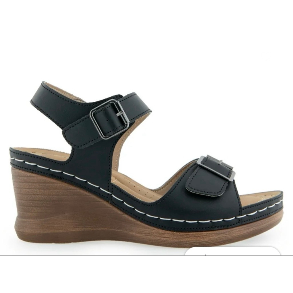 NEW Women's Alexis Bendel Black Wedge Sandals Size 10 - Picture 2 of 10